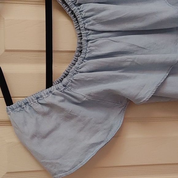 Sanctuary Chambray Off Shoulder Ruffle Top Blouse - Picture 13 of 13